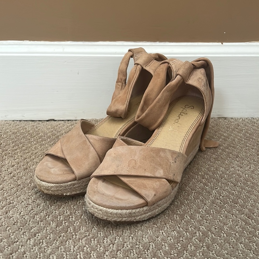 Real Suede Tie Back Ankle Espadrille Wedges